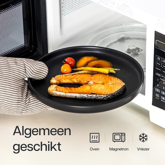 Deleca Service de table 6 personnes - Bols, Coupes / Assiettes - Faïence solide - Noir mat / 24 pièces