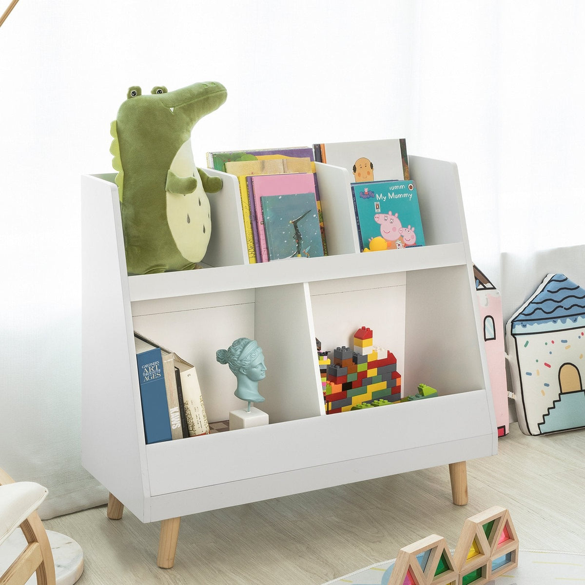 SoBuy Meuble de rangement pour enfants - blanc - 86x36x77 cm - 5 compartiments