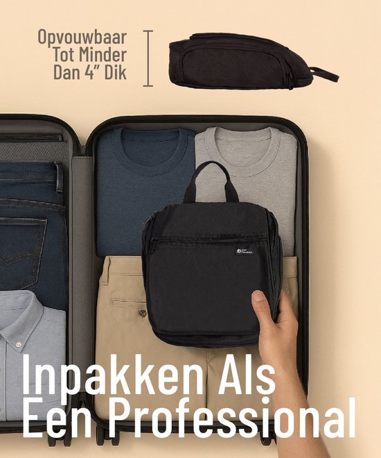Trousse de toilette D&D Wanderlust avec crochet - Organiseur de voyage de luxe à suspendre avec 10 compartiments - Noir - Unisexe (femmes et hommes) - Capacité de 6 litres - Grande trousse de toilette de voyage à suspendre - Trousse à maquillage