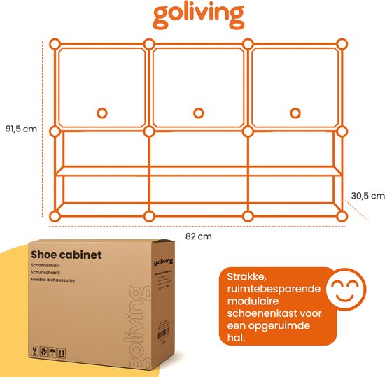 Meuble de rangement pliable Goliving - 24 paires - 92 x 82 cm - Meuble à chaussures - Meuble à chaussures avec portes - Banc à chaussures - Noir