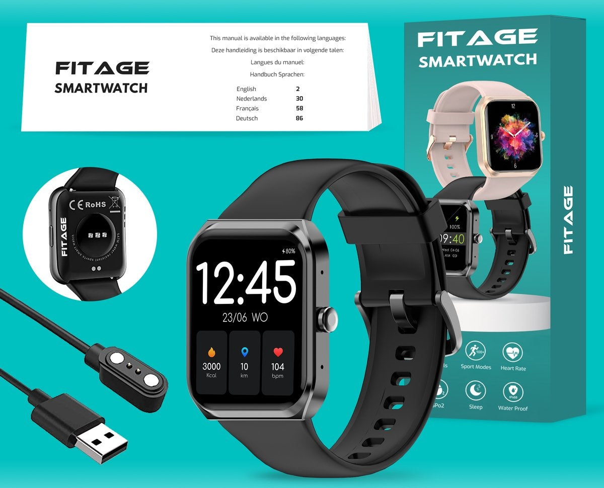 FITAGE Smartwatch - Podomètre - Montre sport - Noir