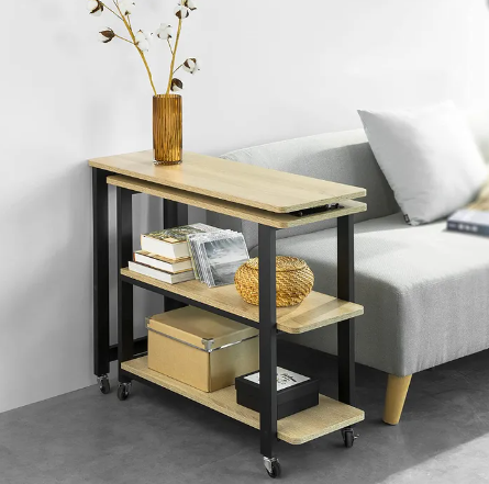 SoBuy Table d'appoint sur roulettes - Forme L - Industriel - Max. 100 kg - 133 x 30 x 69 cm