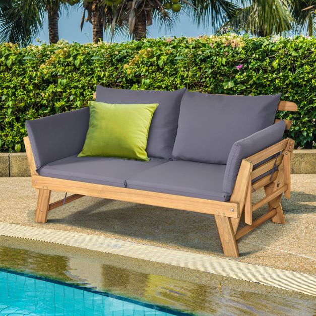 Coast Garden Bench - Canapé-lit - Coussins inclus - Max. 320 kg - 198 x 75 x 75 cm - Bois + Gris
