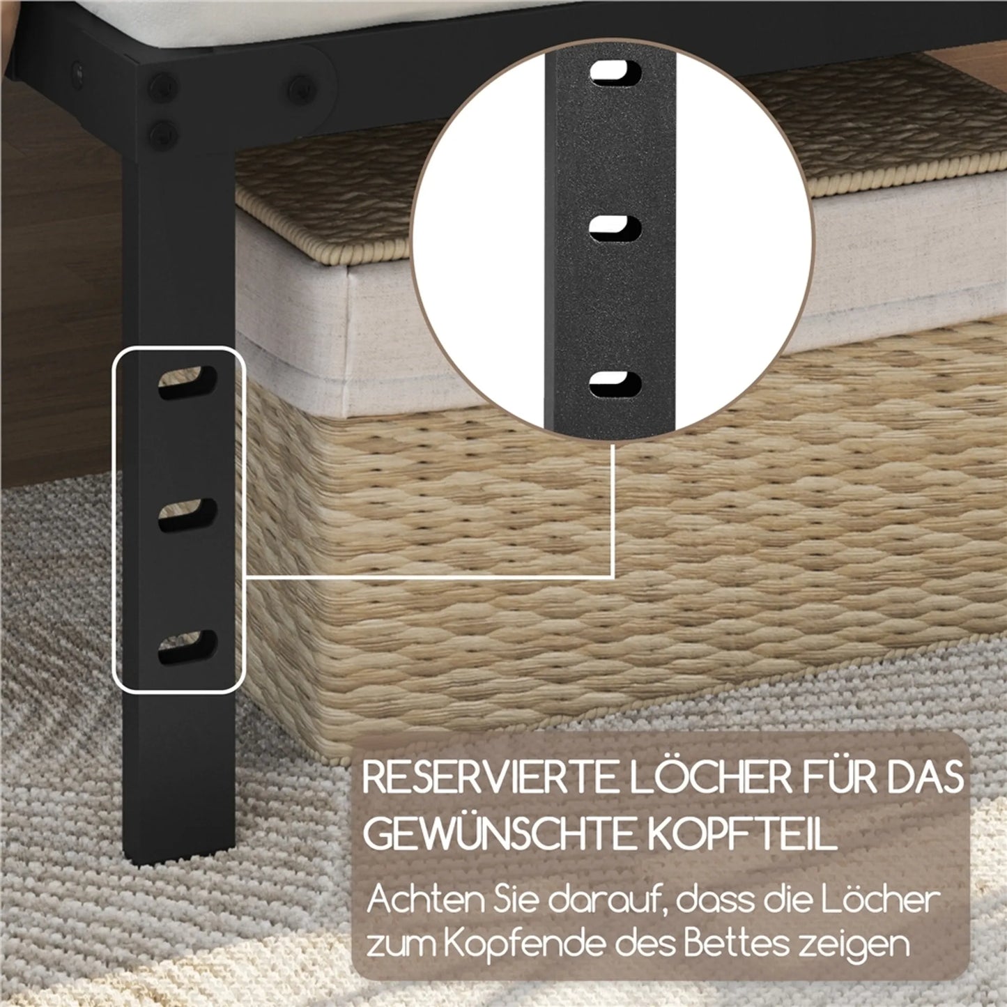 Yaheetech Cadre de lit noir - métal Lit 140 x 200 cm - 37,5 cm Espace de rangement