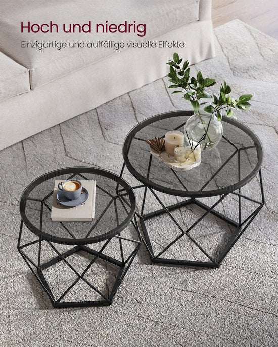 Set de 2 tables d'appoint - tables d'appoint - verre trempé - acier - léger - montage facile - design moderne - 50 cm x 40 cm x 40 cm et 40 cm x 36 cm x 36 cm