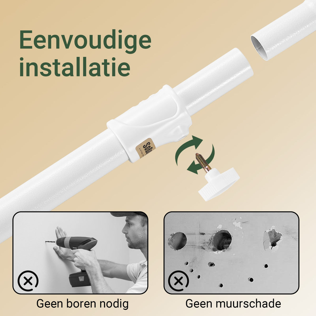 SoBuy KLS03-II-W Tringle à vêtements robuste et extensible - Réglable 124-226 × 200-295 cm - Blanc