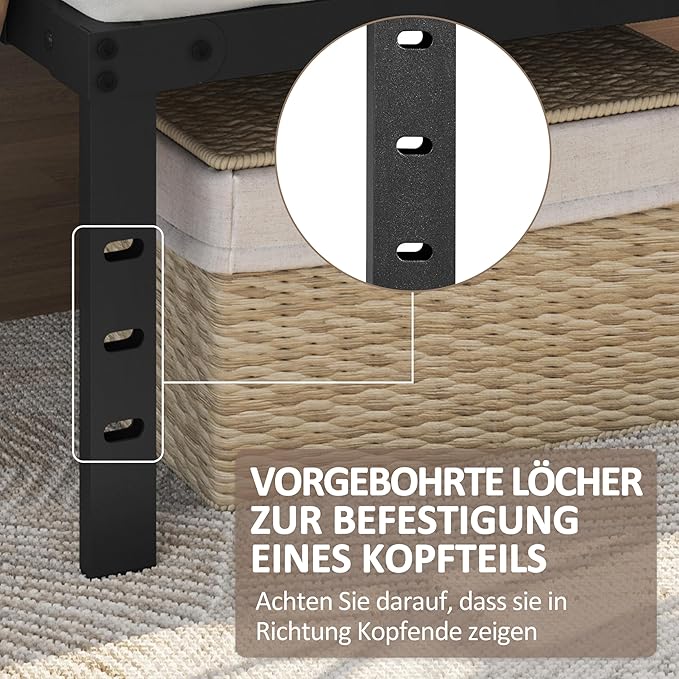 Cadre de lit en métal Yaheetech 160 x 200 cm – Noir – 201 x 162 x 41,5 cm – Sans tête de lit ni pied de lit