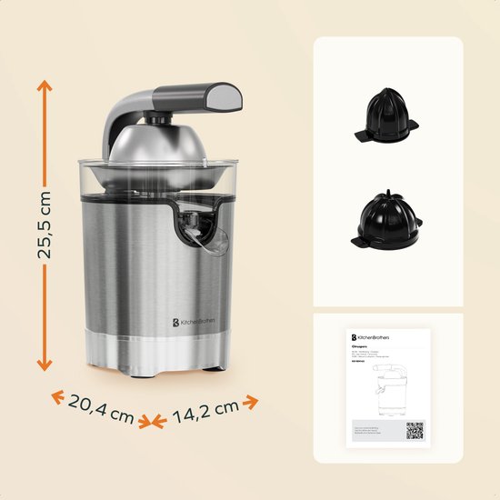 KitchenBrothers Presse-agrumes - Compact - Avec bec et levier de pression - 0.35L - acier inoxydable