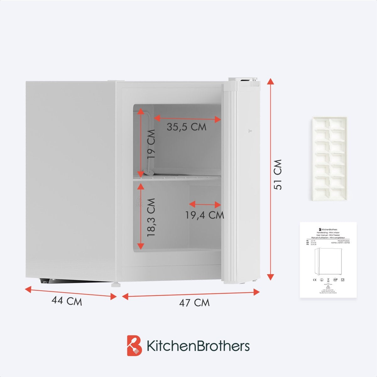 Mini Freezer KitchenBrothers - Compact - 44x47x51 cm - Blanc