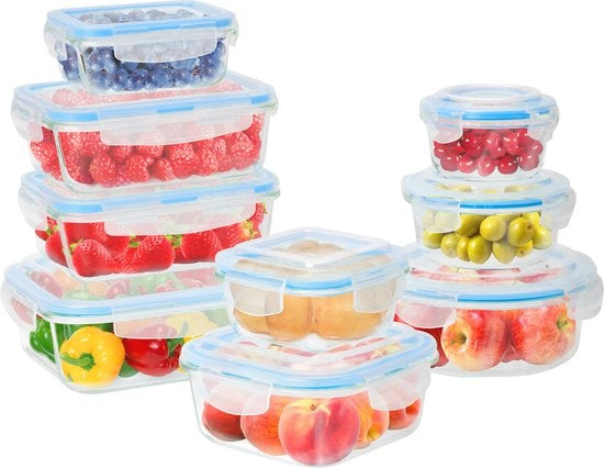 KitchenBrothers Meal Prep Trays - Ensemble de plateaux fraîcheur - hermétique - sans BPA - en verre - 9 pièces