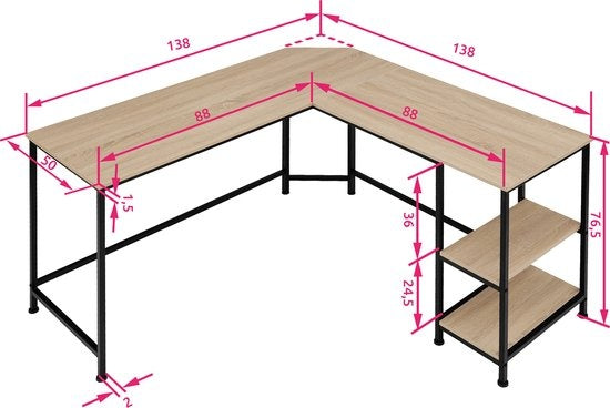 tectake - Bureau Hamilton lumière industrielle - bureau d'angle - 404232