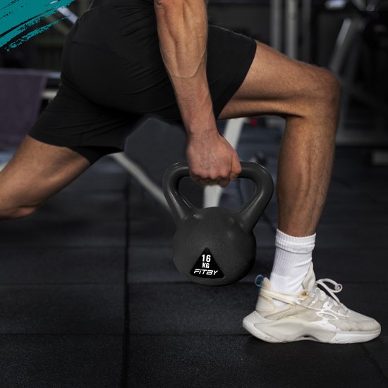 Fitby Kettlebell 16KG - Kettlebell - Fitness - Poids - Convient pour CrossFit & Fitness - Entraînement physique - Noir
