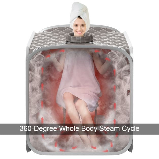 Coast Mini sauna vapeur 2L avec 9 niveaux de température - Sauna domestique - Cabine de chaleur - 85 × 84 × 106 cm - Gris - Noir - Marron