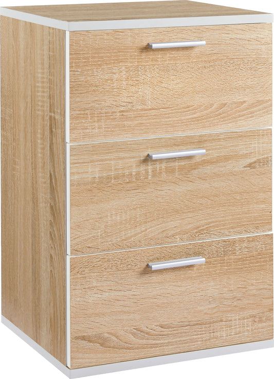 Yaheetech Table de nuit avec 3 tiroirs - Anti-basculement, boutons en bronze et manuel illustré - Pour chambre et salon - Mdf chêne - 40 x 35 x 60 cm