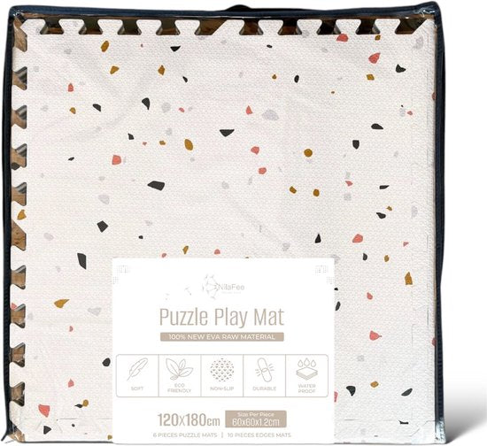 NilaFee™ - Tapis de jeu de luxe - Mousse - Bébé - Tapis de jeu - Tapis d'éveil - 180 x 120 x 1,5 cm - Tapis puzzle - Sac de rangement - Blanc classique