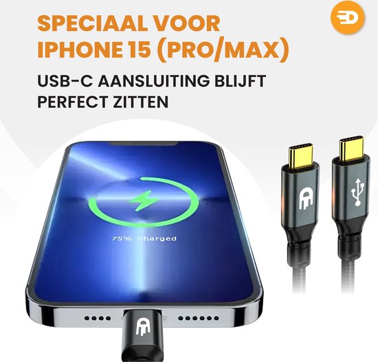 Drivv. Câble USB C vers USB C 3.2 - Chargeur rapide 100w - 4K 60Hz - 20GBs - 2 mètres - Convient à Samsung, Macbook, iPhone 15 et autres - Nylon - Gris