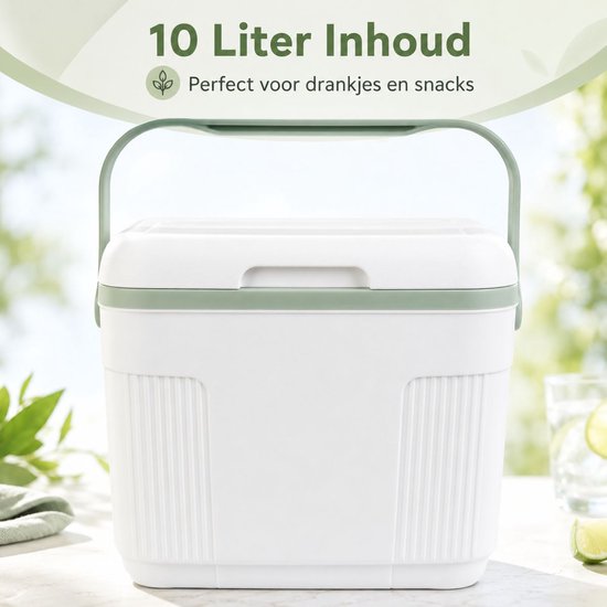 Glacière Ceruzo 10 L – Compacte – Élément réfrigérant intégré au couvercle – Glacière de camping – Blanc et vert