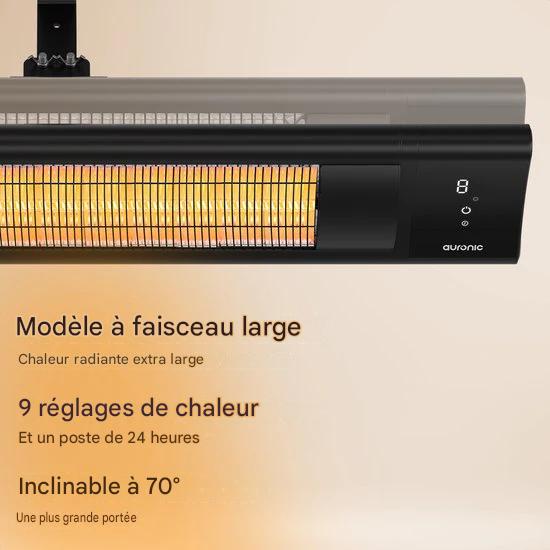 Auronic Chauffage de terrasse - XL - Chauffage infrarouge - Électrique - 25m2 - 3000W - Télécommande - 9 niveaux - Noir