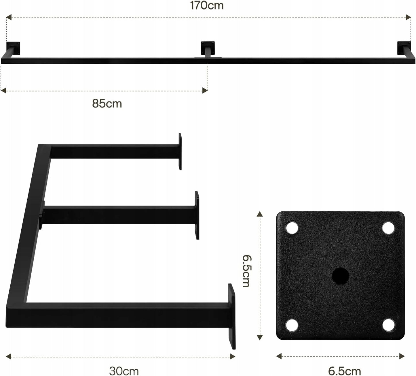 Portemanteau mural Woltu style industriel - Noir - 170 x 6 x 30 cm