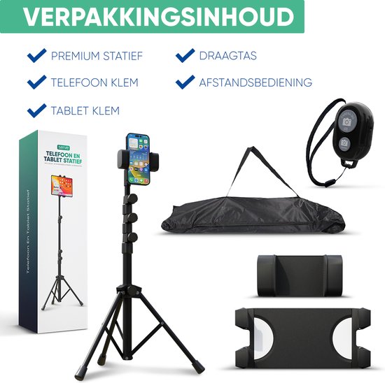 Serve Tablet Stand - Tripod Holder Tripod for Smartphone & Tablet - Incl. Carrying Bag & Bluetooth Remote - iPad Tablet Holder Lectern Aluminium - Black