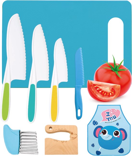Qwali Blue Children's Knives Set - Safe - Inc. cutting board - Children's - Cutlery - Knives Child - Kitchen - Toys