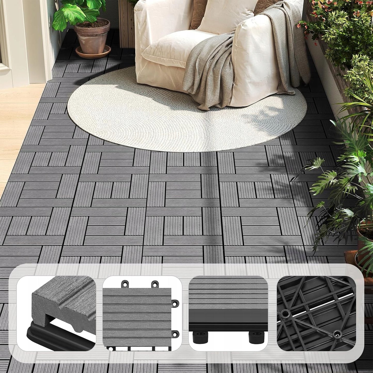 Woltu - Lot de 11 dalles de terrasse - Gris - 30 x 30 cm