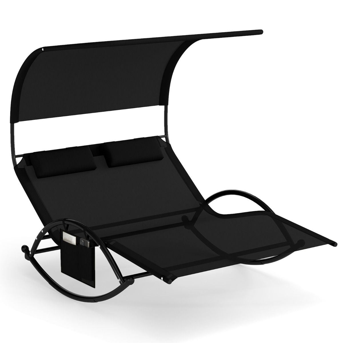 Chaise longue balancelle double Coast - avec auvent - coussins inclus - noir
