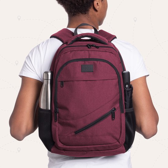 TRVLMORE Sac à dos à vie - Sac à dos avec compartiment pour ordinateur portable de 15,6 pouces - Cartable - Résistant aux éclaboussures - Hommes et femmes - Garçons et filles - 28L - Bourgogne
