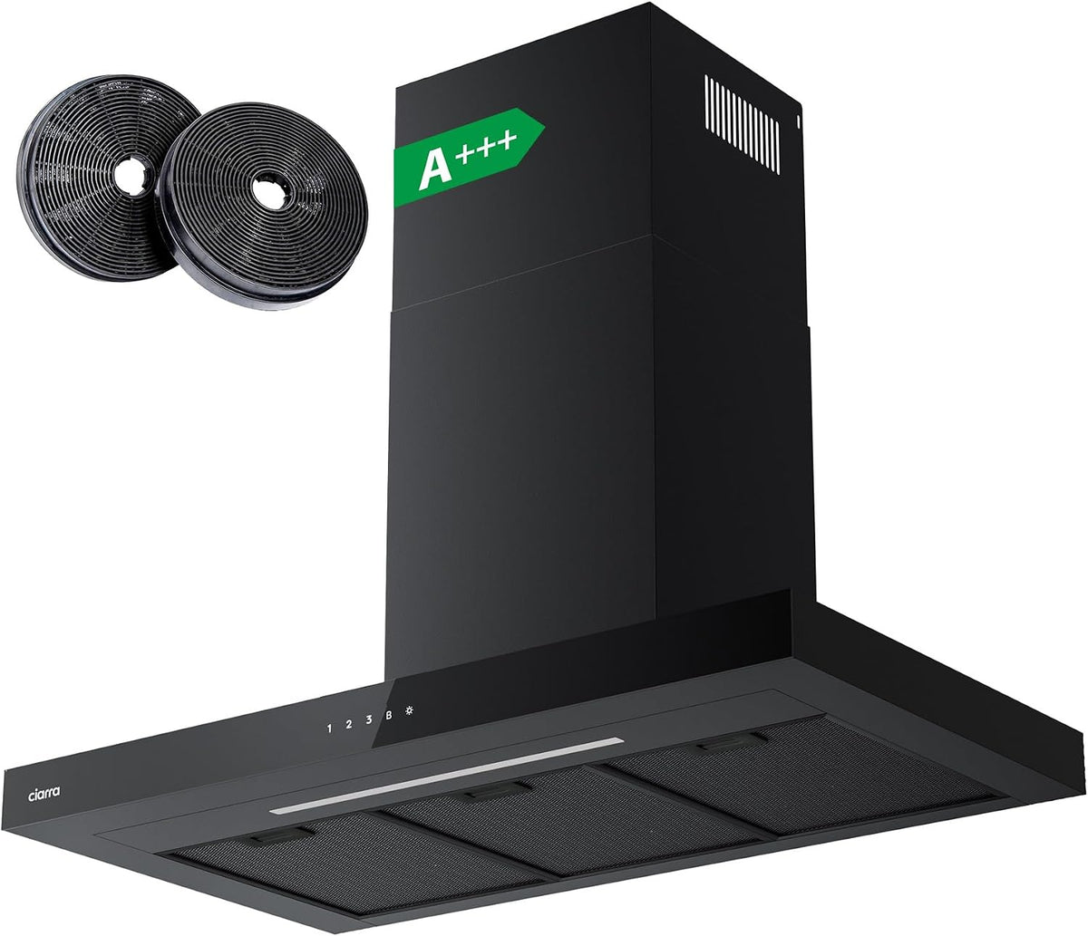 Ciarra CBCB9102 Hotte aspirante 90 cm - 650 m³/h - 4 vitesses avec fonction « Booster » - Wi-Fi et commande tactile - Recirculation - Noir