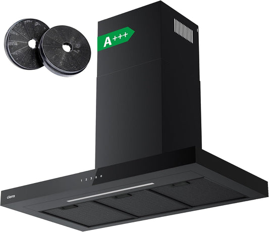 Ciarra CBCB9102 Hotte aspirante 90 cm - 650 m³/h - 4 vitesses avec fonction « Booster » - Wi-Fi et commande tactile - Recirculation - Noir