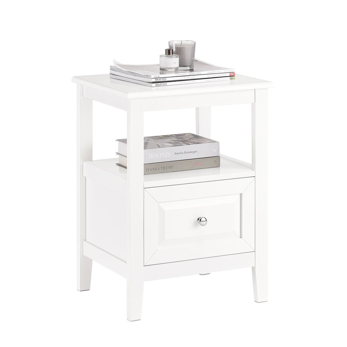 SoBuy Table d'appoint - Avec porte et tiroir - max 50 kg - 45 x 35 x 60 cm - Blanc