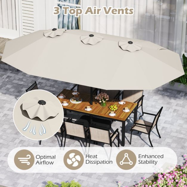 Parasol double Coast 470 × 285 cm avec pied – Grand parasol rectangulaire avec manivelle, 12 baleines métalliques et sacs de sable – pour le jardin et la terrasse