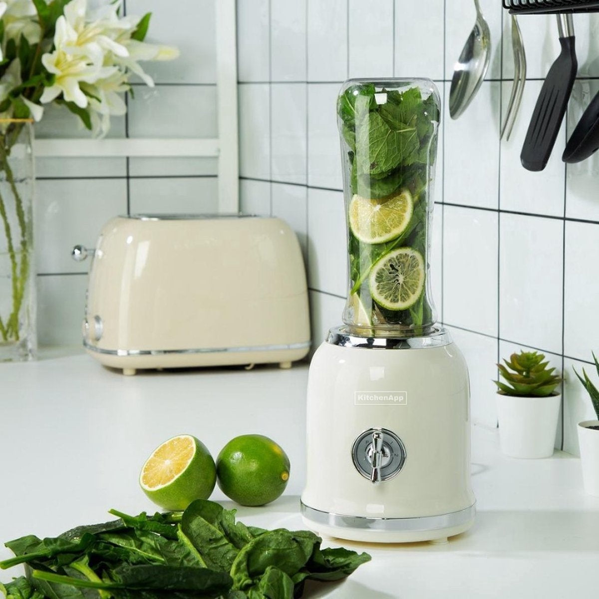 Retro blender KitchenApp- Blender à emporter - Machine à smoothie - Deux bouteilles incluses