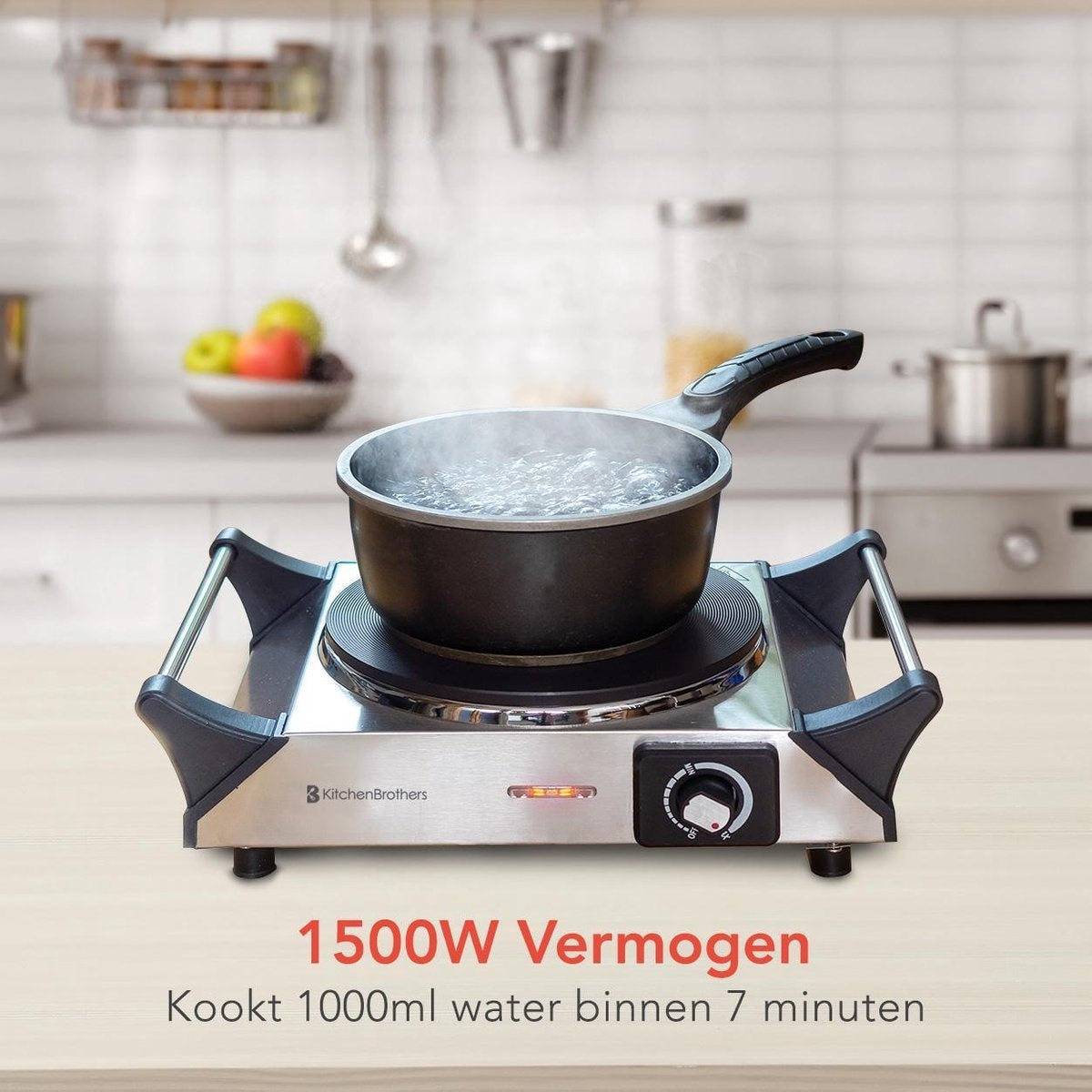 KitchenBrothers Table de cuisson électrique - 1 brûleur - 1500W - inox