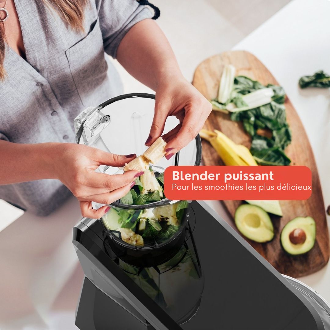 Robot de cuisine KitchenBrothers - Set complet - 15 accessoires - 6L - 1500W - Noir