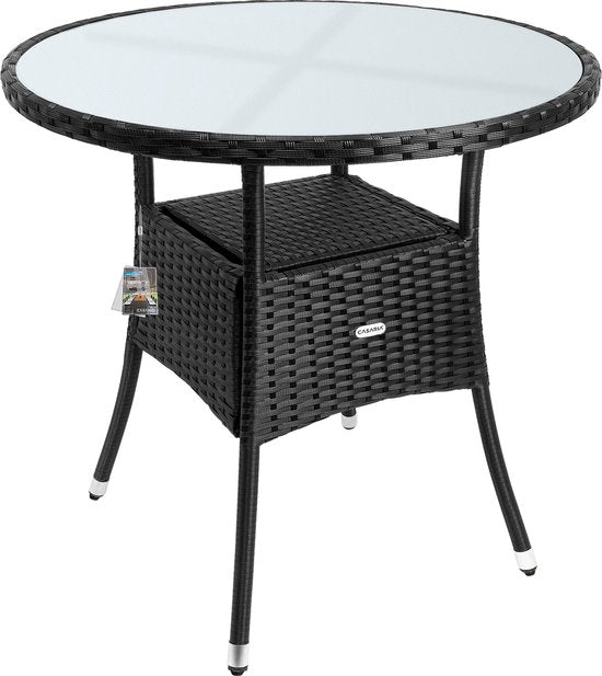 Table d'appoint Casaria - Round 80cm Weatherproof Polyrattan - Black