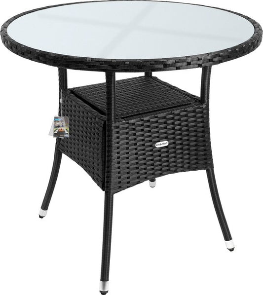 Table d'appoint Casaria - Round 80cm Weatherproof Polyrattan - Black