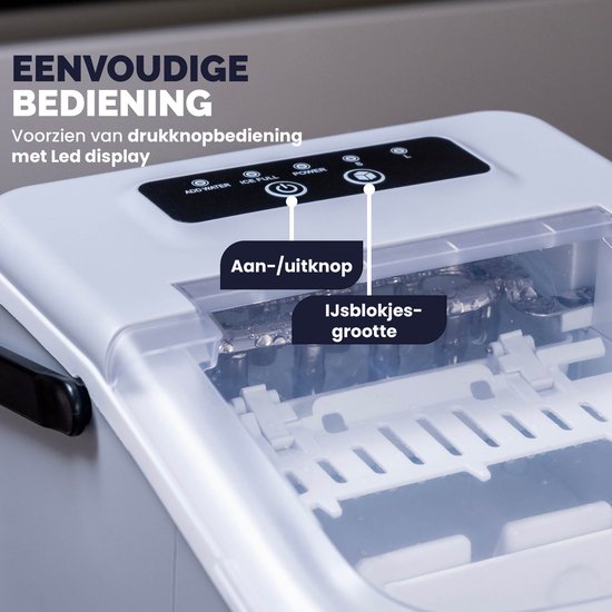 BREND BR-2213 Machine à glaçons avec cuillère et plateau d'égouttage - Grands L ou petits S glaçons - Machine à glaçons portable - 10 kg en 24 heures - Gris