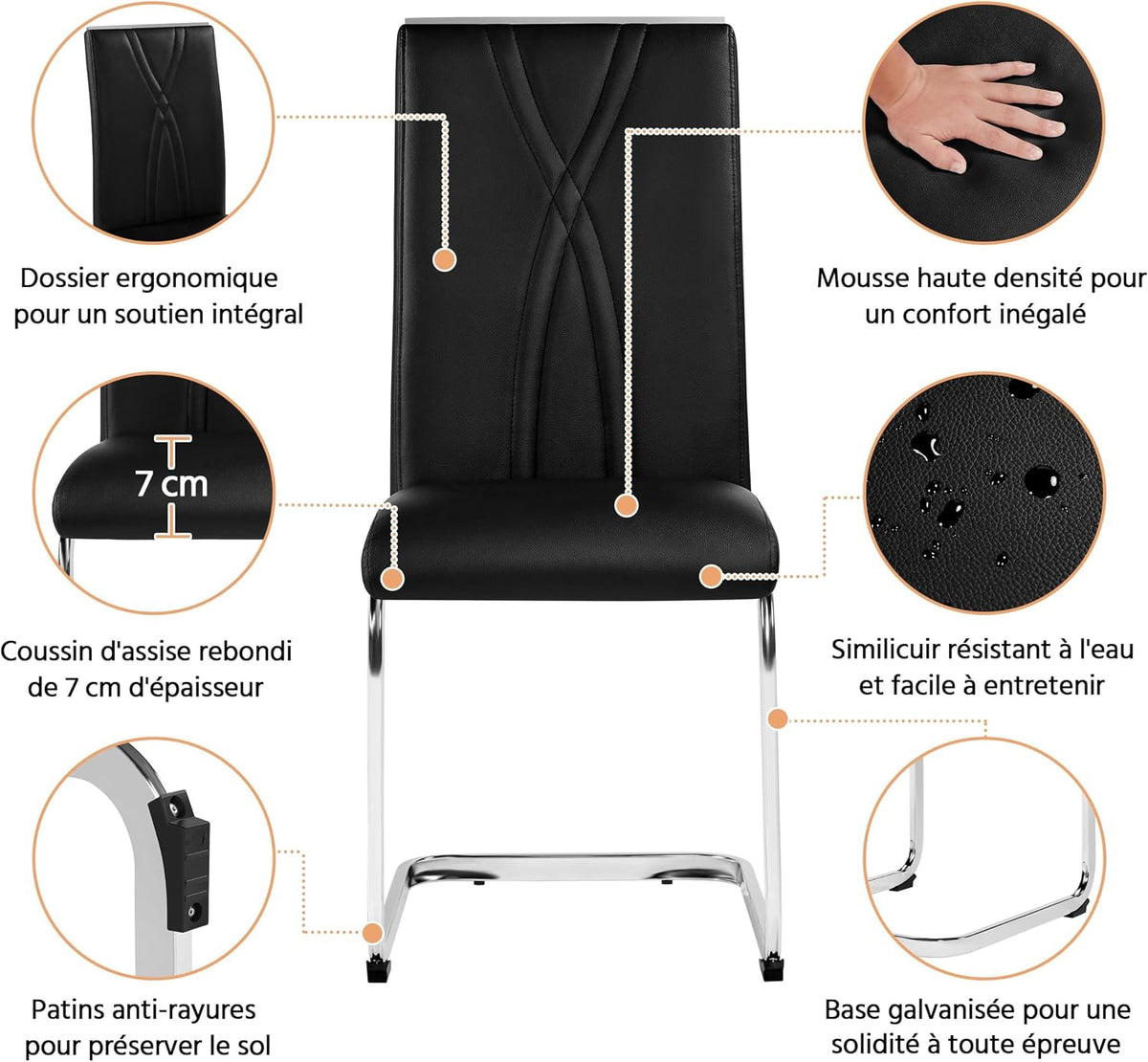 Yaheetech Ensemble de 2 chaises de salle à manger en simili cuir noir/blanc 60 × 60 × 100,5 cm