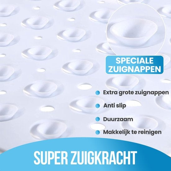 Avalo Tapis de bain / Tapis antidérapant Douche - 100x40CM - Blanc - Avec ventouses - Tapis de douche antidérapant pour la douche - Tapis de salle de bain
