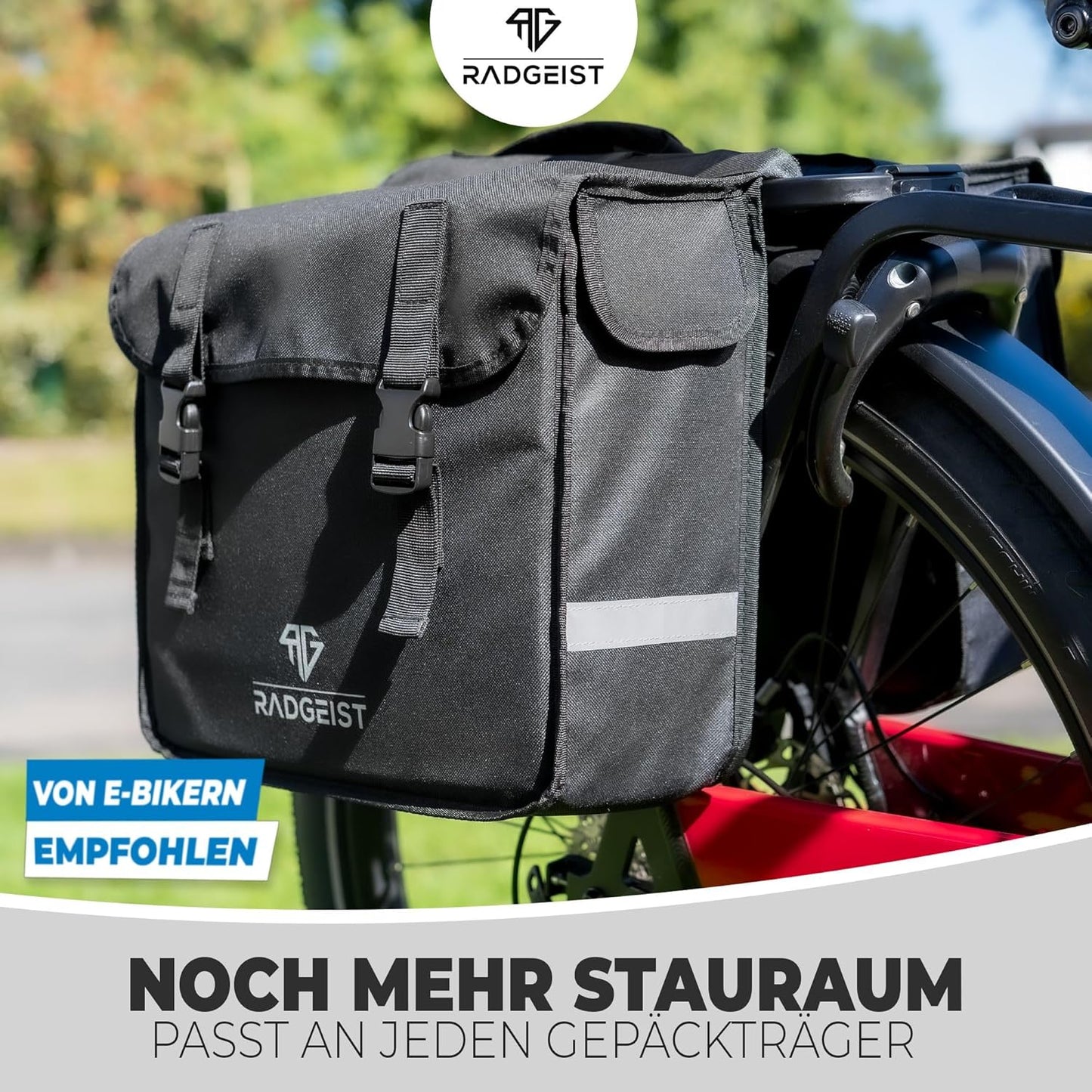 RADGEIST double sacoche vélo I Double sacoche vélo pour porte-bagages 30L I Fixation facile, double sacoche vélo noire