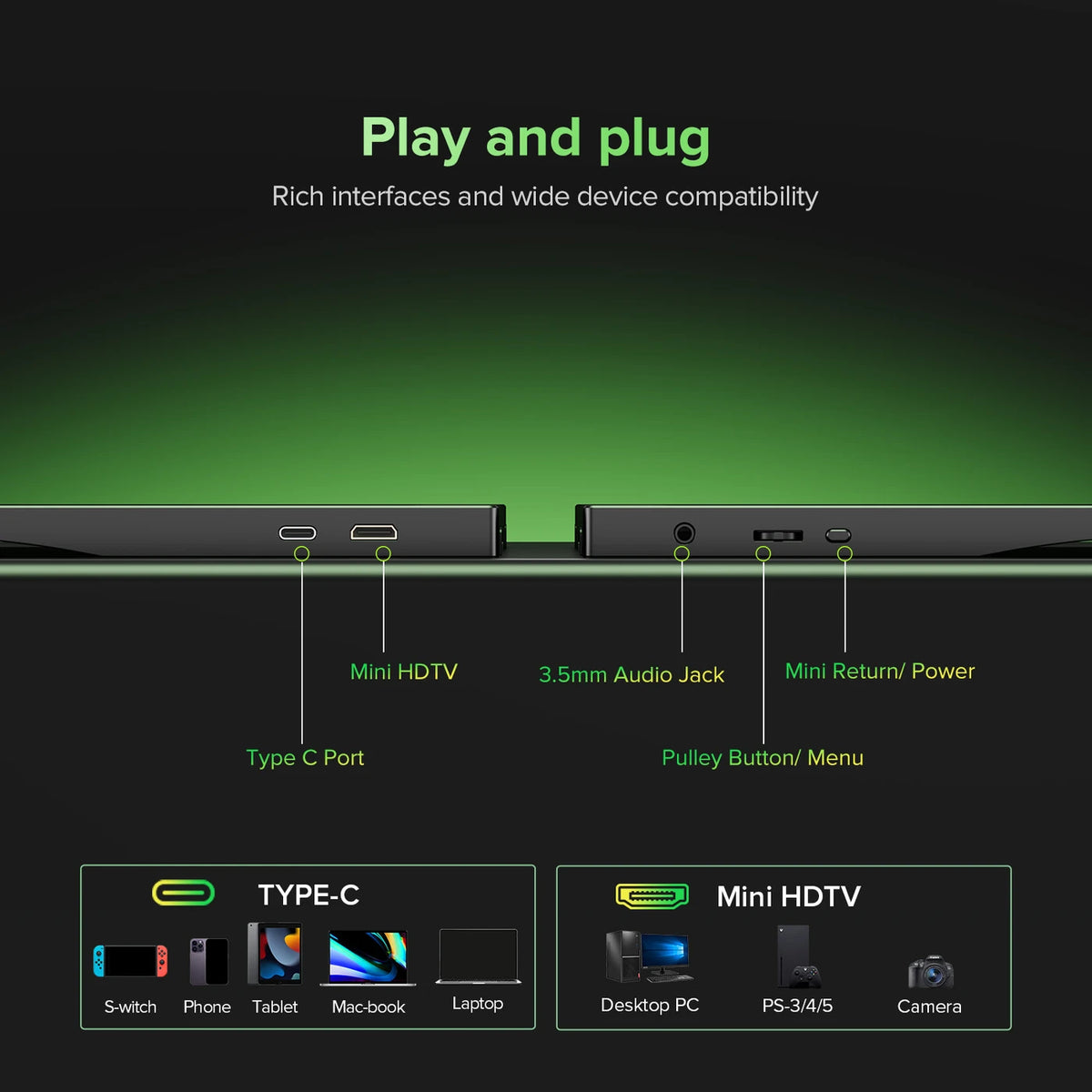 Écran portable UPERFECT 15,6 pouces Full HD avec connexion USB-C, écran tactile, socle réglable et haut-parleurs