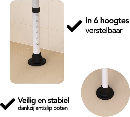 Brixy Tabouret de douche - Réglable en hauteur - Chaise de douche - Antidérapant - Avec support de pommeau de douche - Max. 150 kg - Blanc