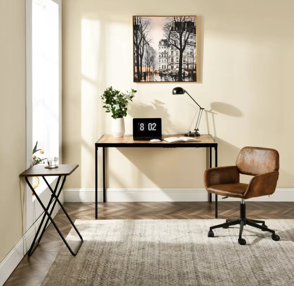 Table à manger Urban Meuble 120 x 75 cm - Aspect bois - Piètement métallique noir - Style minimaliste