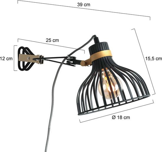 Applique murale Anne Lighting Dunbar - noire - métal - 3093ZW