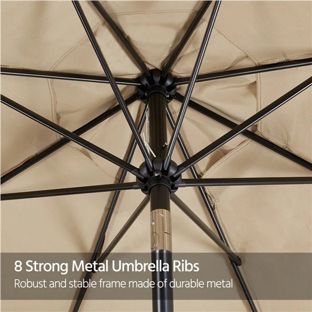 Parasol de jardin Yaheetech Ø 270 cm - Marron clair - Parasol inclinable avec pendule et ouverture d'aération