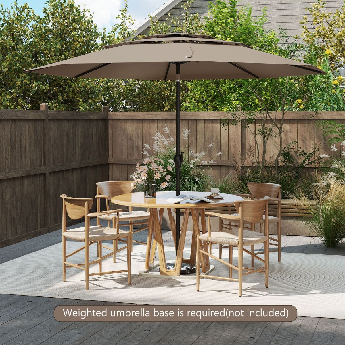 Parasol de table Coast Light Brown 300 cm - Parasol 3 couches avec mécanisme d'inclinaison et manivelle - Parasol de jardin avec 8 baleines et toile ventilée