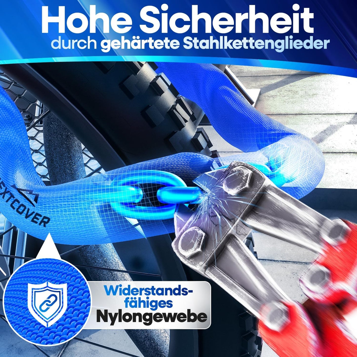 NEXTCOVER® Cadenas pour vélo LockOne avec clé - haute sécurité - robuste et durable - 3 clés - Bleu