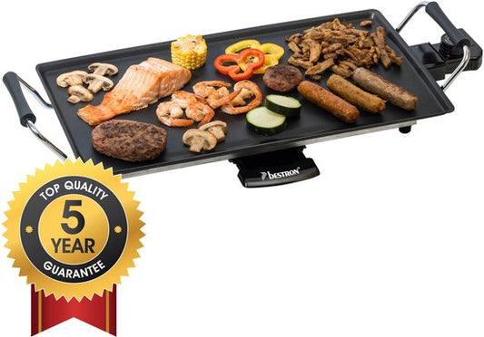 Plaque de cuisson Bestron - ABP602 - 2000 W - Gourmet, plaque de grill M 47 x 26 cm - 4 à 6 personnes - Noir - Garantie 5 ans