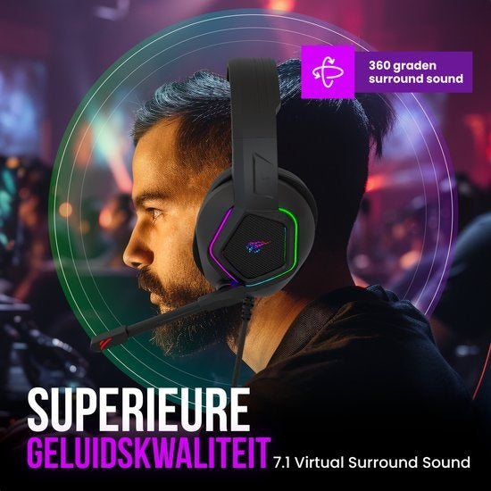 Casque de jeu Strex, avec microphone et éclairage RVB, son surround 7.1, PC / PS4 / PS5 / XBOX / Switch, Noir